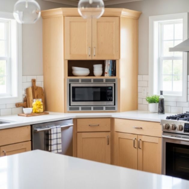 Corner Microwave Cabinet to Save Counter Space