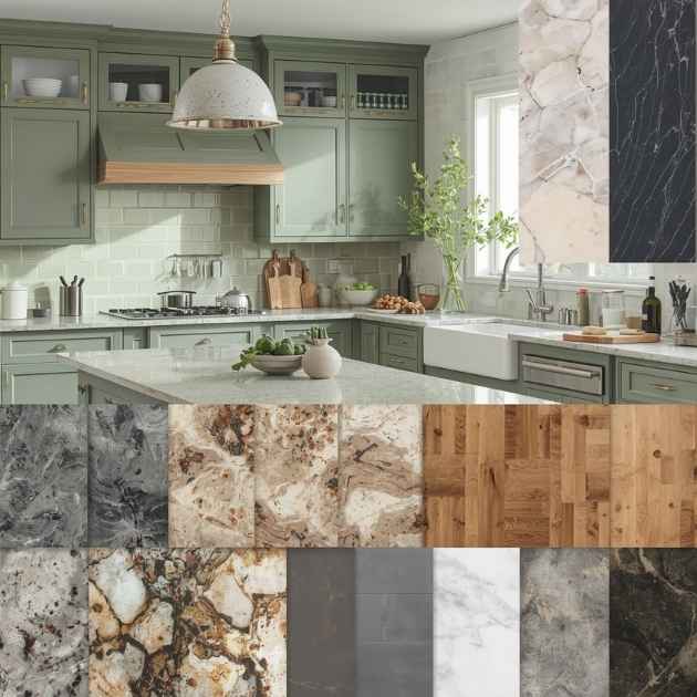 Different Countertop Options for Sage Green Kitchen