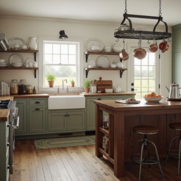 Farmhouse Sage Green Kitchen Cabinets