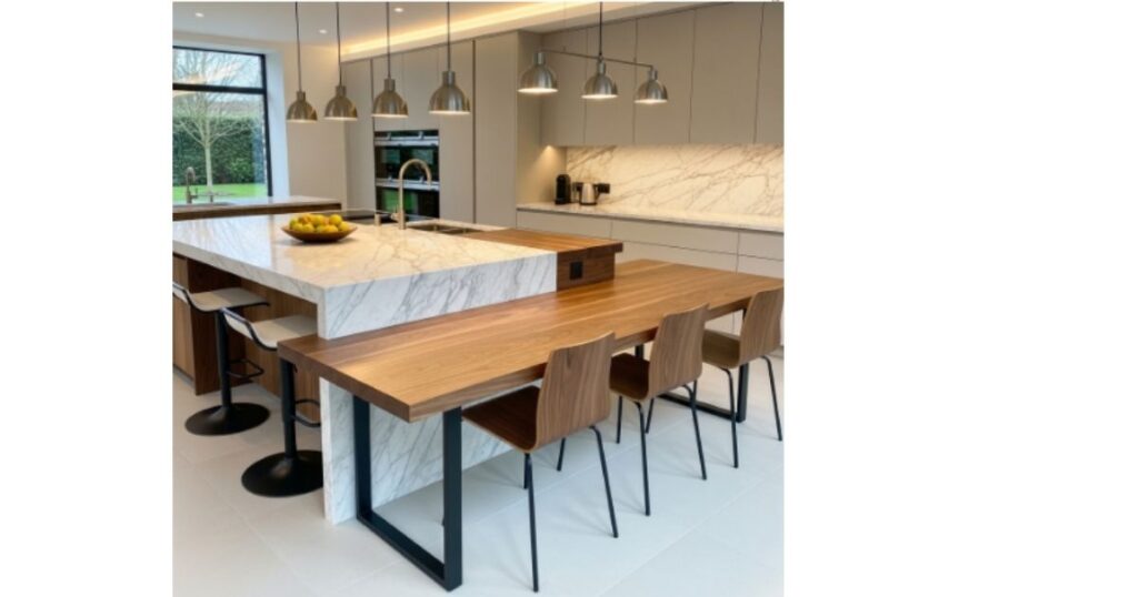 Marble Island with Walnut Table Extension