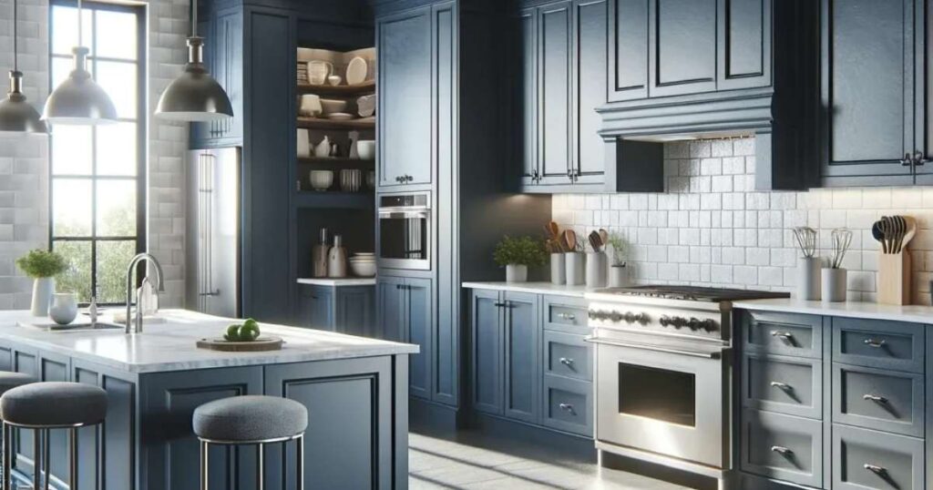 Navy Blue Walls with Gray Kitchen Cabinets