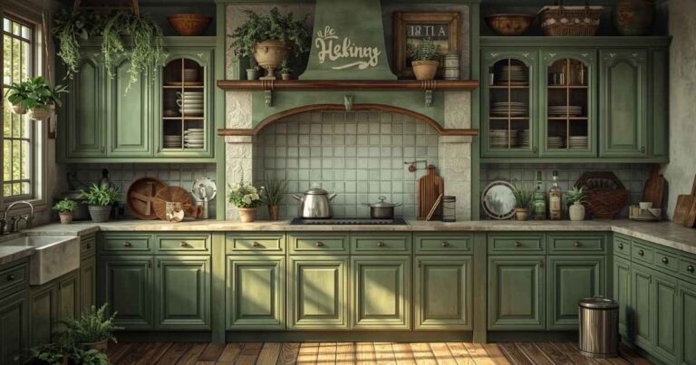 Rustic Sage Green Kitchen Cabinets