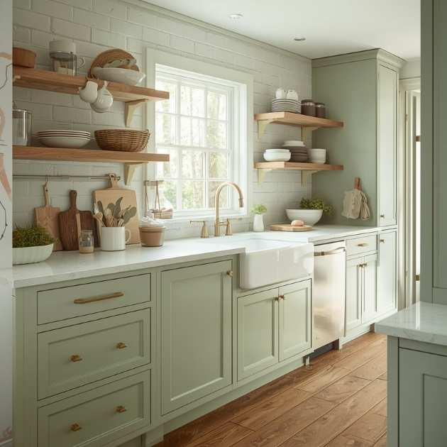 Sage Green Shaker Kitchen Cabinets