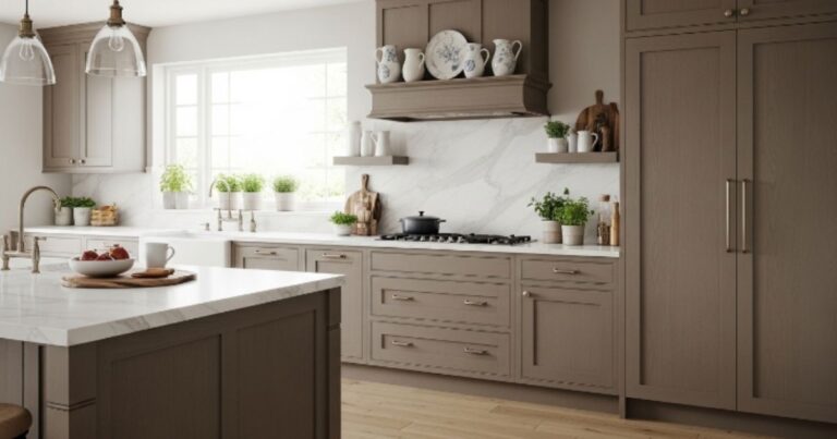 Warm Taupe Kitchen Cabinets