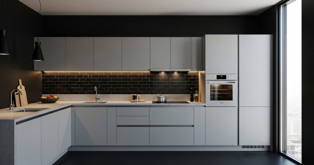Black Walls with Gray Cabinets