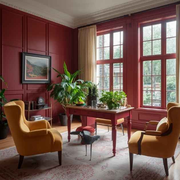 Bold Burgundy and Mustard Feminine Home Office