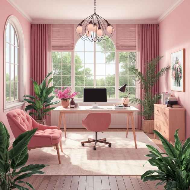 Chic Feminine Home Office in Pink and Green