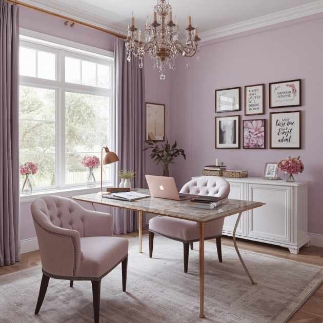 Chic Feminine Home Office in Pink and Lavender Tones