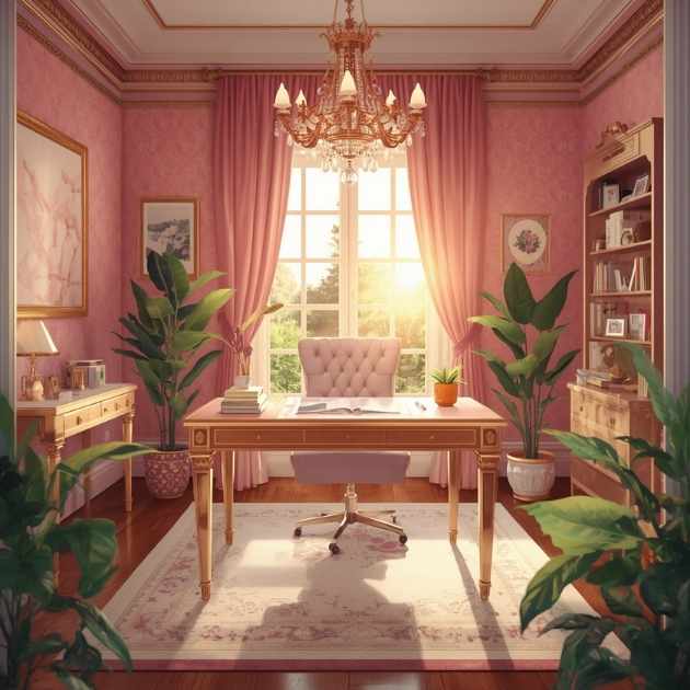 Classic Pink and Gold Feminine Home Office Design