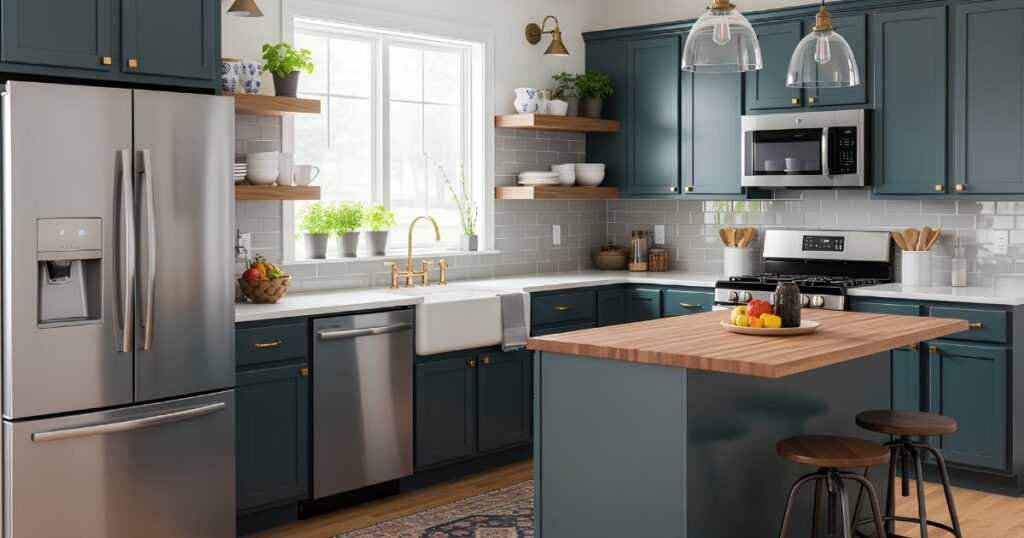 Dark Teal Kitchen Cabinets