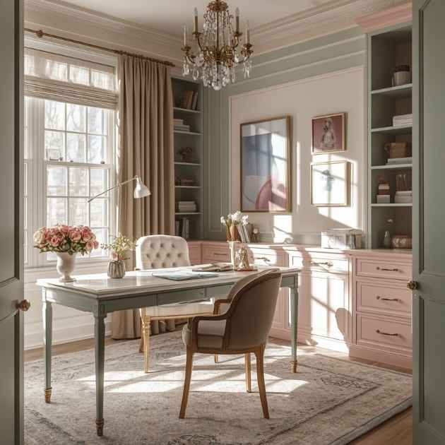 Elegant Blush Pink and Mint Green Feminine Home Office