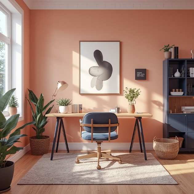 Modern Peach and Navy Feminine Home Office Style