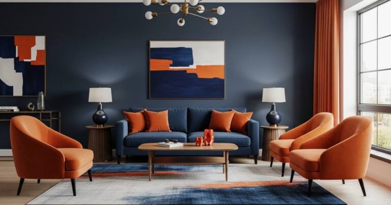 Navy blue and burnt orange