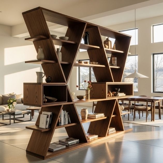 Sculptural Shelving Divides the Room From Every Angle
