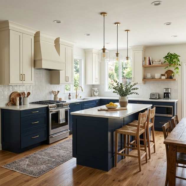 Two-Tone Kitchens with Off White Uppers