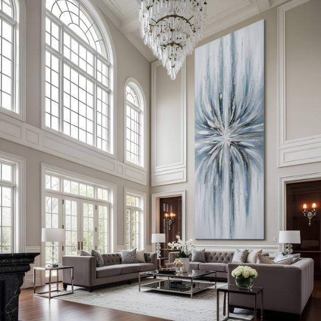 Use Vertical Artwork to Bridge High Ceilings