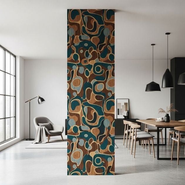 Wallpapered Column Becomes a Natural Divider