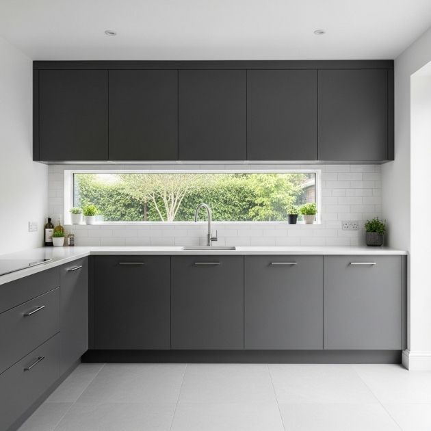 White Walls with Gray Kitchen Cabinets